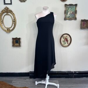 Vintage Y2K Laundry by Shelli Segal Black One-Shoulder Asymmetrical Dress